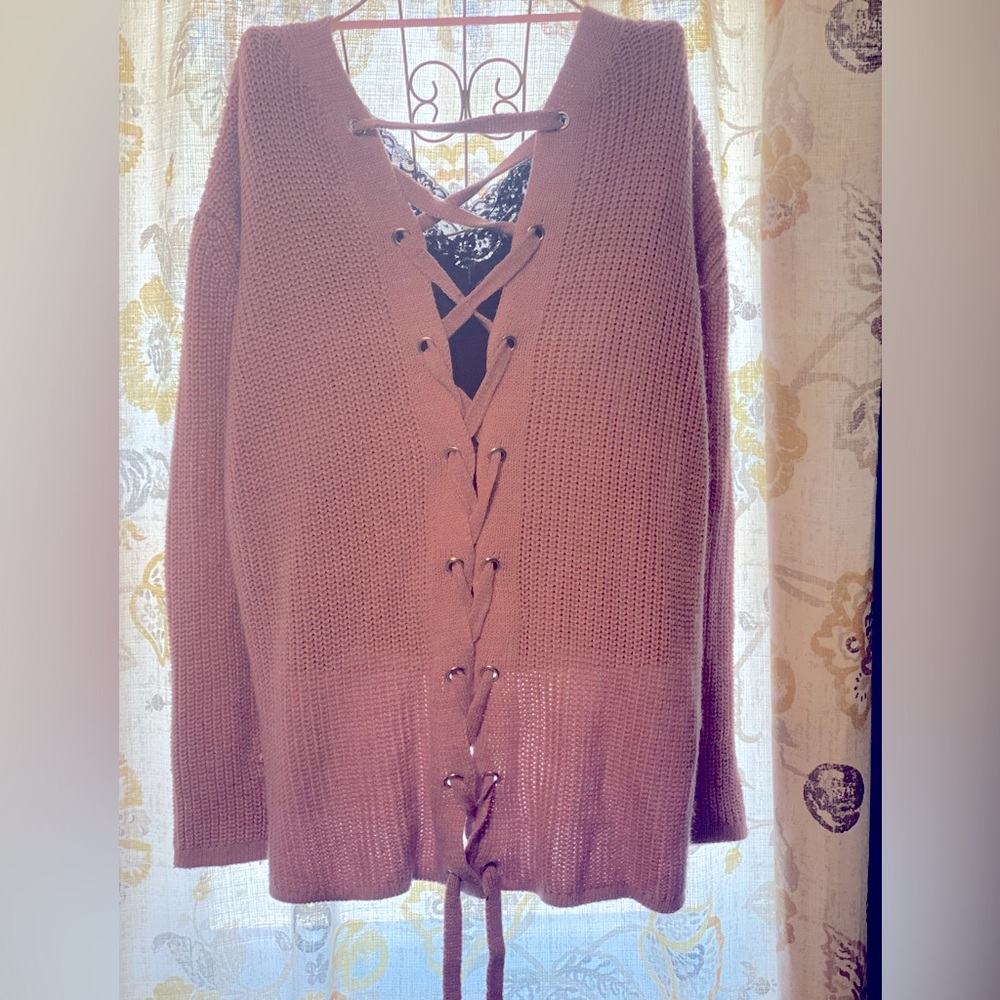 Umgee Criss-Cross back cardigan in Rose